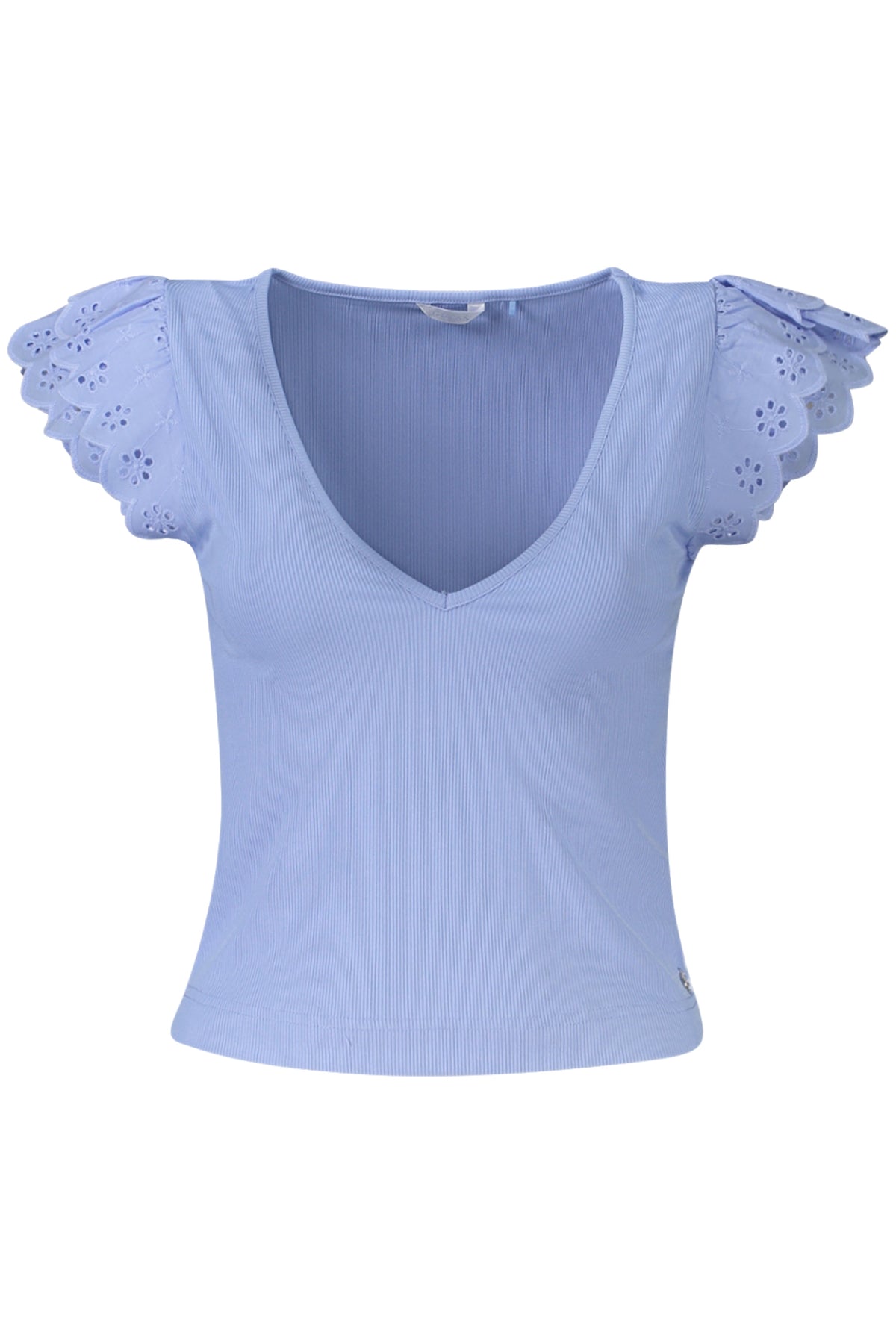 GUESS JEANS T-SHIRT MANICHE CORTE DONNA AZZURRO